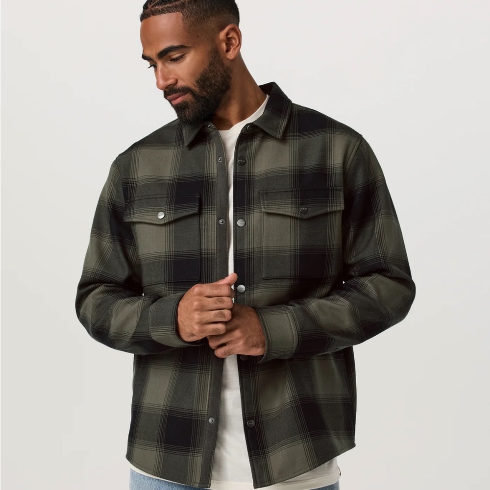 Vuori Men's Black and Green Plaid Shirt Jacket - Range shirt Jacket 2.0